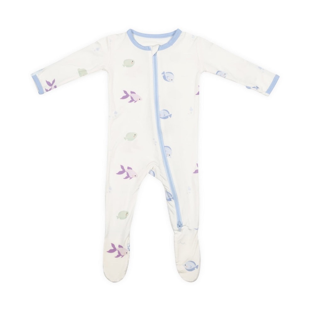 Bamboo Little Blue Fish Zippered Footie